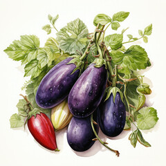 Watercolor Eggplant Illustration, Generative Ai