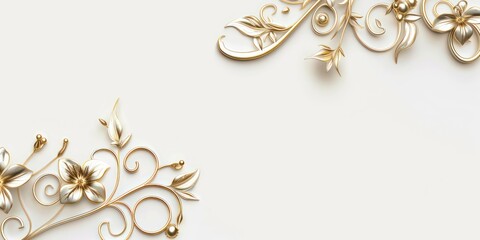 Fototapeta premium golden glossy wallpaper cropped corner decorated with swirls and flourishes isolated on a white background