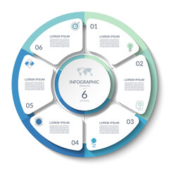 Infographic circle with 6 steps, options, parts. Process chart, cycle diagram, vector template for presentation, report, brochure, web, data visualization.