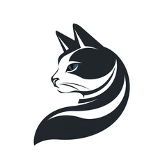 Black cat logo on a white background, simple and flat design.