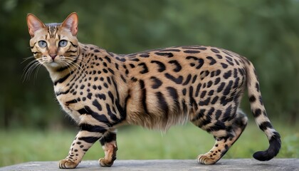 Naklejka na ściany i meble Bengal Cat With Its Spotted Coat Resembling A Wild Leopard