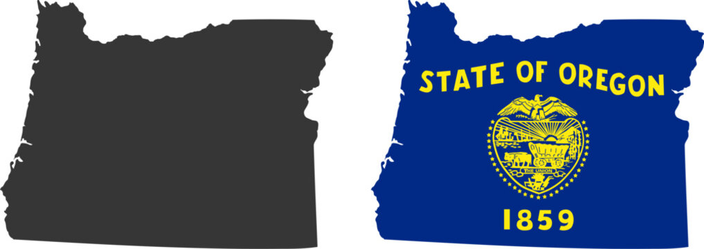 Oregon state of USA. Oregon flag and territory. States of America territory on white background. Separate states. Vector illustration