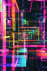 Obraz premium abstract head-up Illustration with geometric shapes in vibrant neon colors