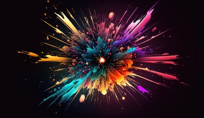 Fototapeta premium A creative abstract neon design of a colorful explosion with sparks and streaks of light emanating from the center