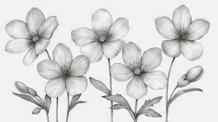  White background, black-and-white flower photo