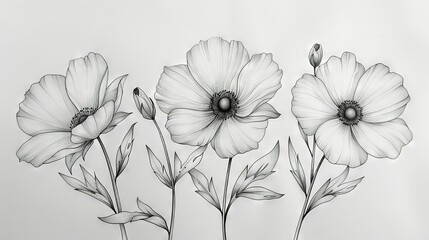   Photo of three black white flowers middle