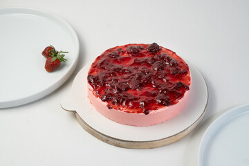 Strawberry cake on a white paper