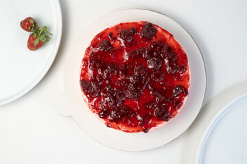 Strawberry cake on a white paper