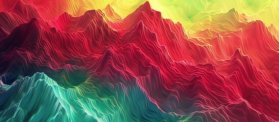 Abstract background with red, green and yellow gradient lines in the shape of mountain peaks.