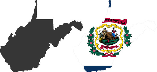 West Virginia state of USA. West Virginia flag and territory. States of America territory on white background. Separate states. Vector illustration