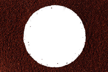  ground dark roasted coffee beans powder circle frame cutout in transparent background,png...