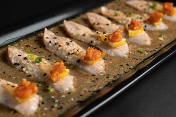sushi with salmon and wasabi