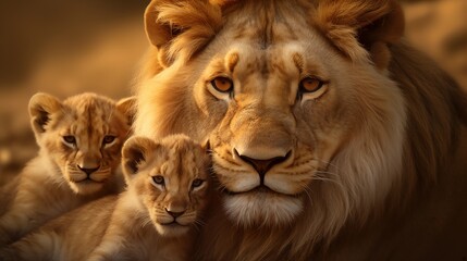 Fototapeta premium Close up of a lion family.
