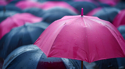 Pink umbrella sticking out of the crowd women power, a pink umbrella against a pink background, Generative Ai  