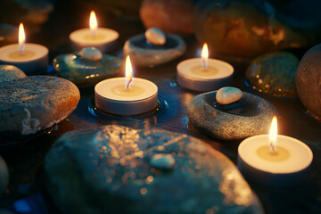 candles and stones, Immerse yourself in a moment of tranquil introspection with this serene arrangement of candles and stones