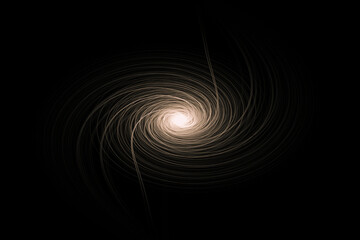 Black scary background with a swirl in the center. A swirl of light lines with an illuminated center. Abstract illustration
