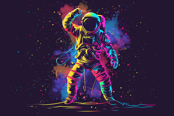 a colorful 2D vector illustration of an astronaut standing and performing a dabbing pose 
