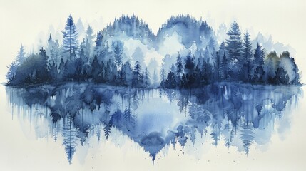 Calm cardiac landscape in soothing watercolor, watercolor blue, tranquil, watercolor inspired, landscape symbol, ideal for therapeutic environments.