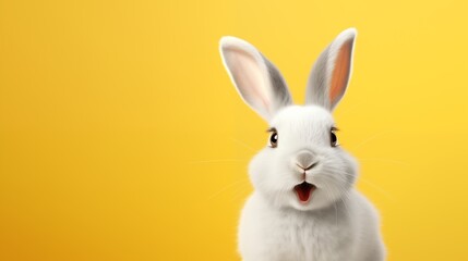 Obraz premium cute animal pet rabbit or bunny white color smiling and laughing isolated with copy space for easter background.