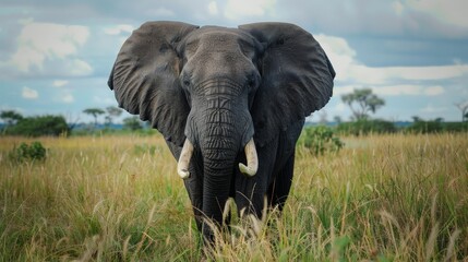 Fototapeta premium elephant with tusks standing the wild, world elephant day 