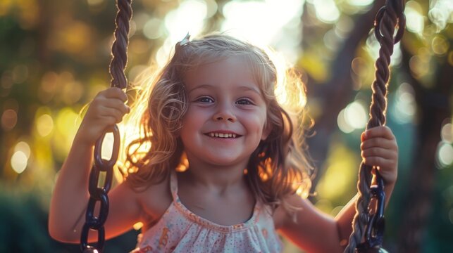 happy young girl on a swing, world day of joy