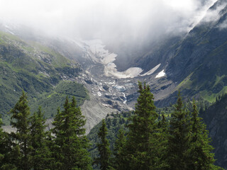 Landscape of the Glacier of Bionnassay. Mountainsides of the Mont-Blanc. Chamonix. Alps Mountains....
