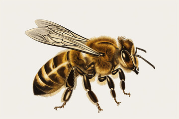 bee isolated on white, Immerse yourself in the beauty of nature with this vintage-inspired vector engraving illustration featuring a honey bee on a clean white background
