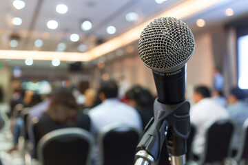 A detailed view of a microphone at a conference on the economics of renewable energy 