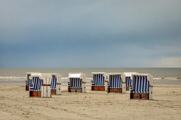 beach chairs on the North Sea coast near St. Peter Ording