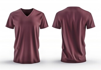 Maroon V-neck T-shirt realistic mockup presenting the front and back design, suitable for branding
