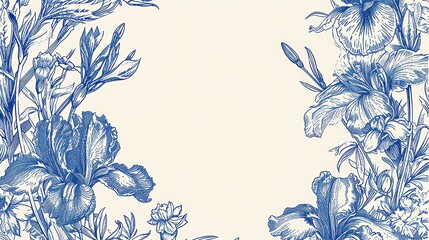 Stunning image showcasing a traditional botanical print in blue ink with symmetrical design and floral elements