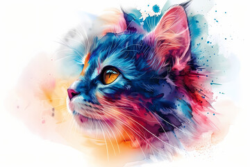 cat through a detailed watercolor painting 