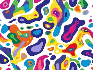 abstract surface pattern with organic fluid camouflage shapes and vivid colors on a white background