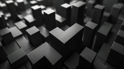 3D rendering of a city made of black cubes
