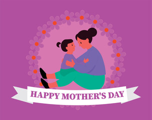 Happy Mother's Day text, with Mother's Day illustration