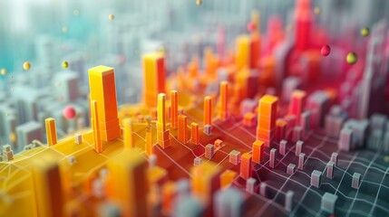 A 3D rendering of a city made of orange and yellow blocks.