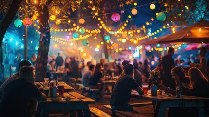 banner with a festive food event, very colorful and shinny lights
