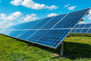 A field of solar panels is seen in this image.