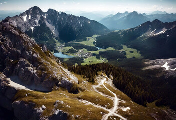 'Popradske aerial Rysy Pleso Slovakia view High drone Trekking Tatras Hiking trail forest Panoramic...