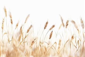 Naklejka premium Watercolor illustration of wheat, grain field, soft beige colors, white background Generative AI
