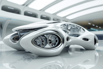 A futuristic 3D model of a vehicles ventilation system, illustrating advanced aerodynamics for passenger comfort 