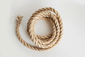coiled rope on white background strength and unity metaphor minimalist stock photo