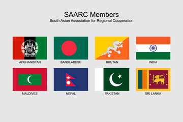SAARC member countries flags pack. Vector flags of South Asian Association of Regional Cooperation members. SAARC countries. Editable EPS file.