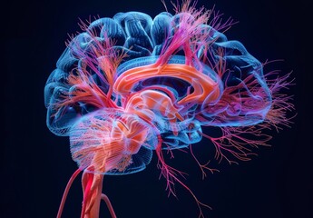 3D Illustration of human brain nerve tracts based on magnetic resonance imaging (MRI) data.  - obrazy, fototapety, plakaty