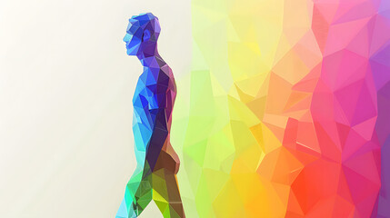 Colorful low-poly art silhouette of a single male human