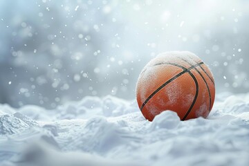 dynamic basketball ornament on snowy background digital 3d illustration