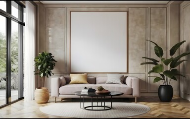 3 vary sizes Frame mockup, ISO A paper size. Living room wall poster mockup. Interior mockup with house background. Modern interior design. 3D render, photo, 3d render