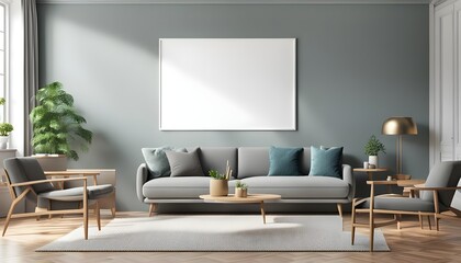 3 vary sizes Frame mockup, ISO A paper size. Living room wall poster mockup. Interior mockup with house background. Modern interior design. 3D render, photo, 3d render