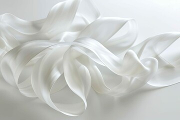 elegantly curled white ribbons on white abstract background photography