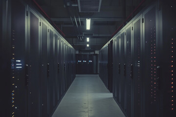 A lone, dimly lit server in a dark room, illustrating the isolation of data in the digital age 